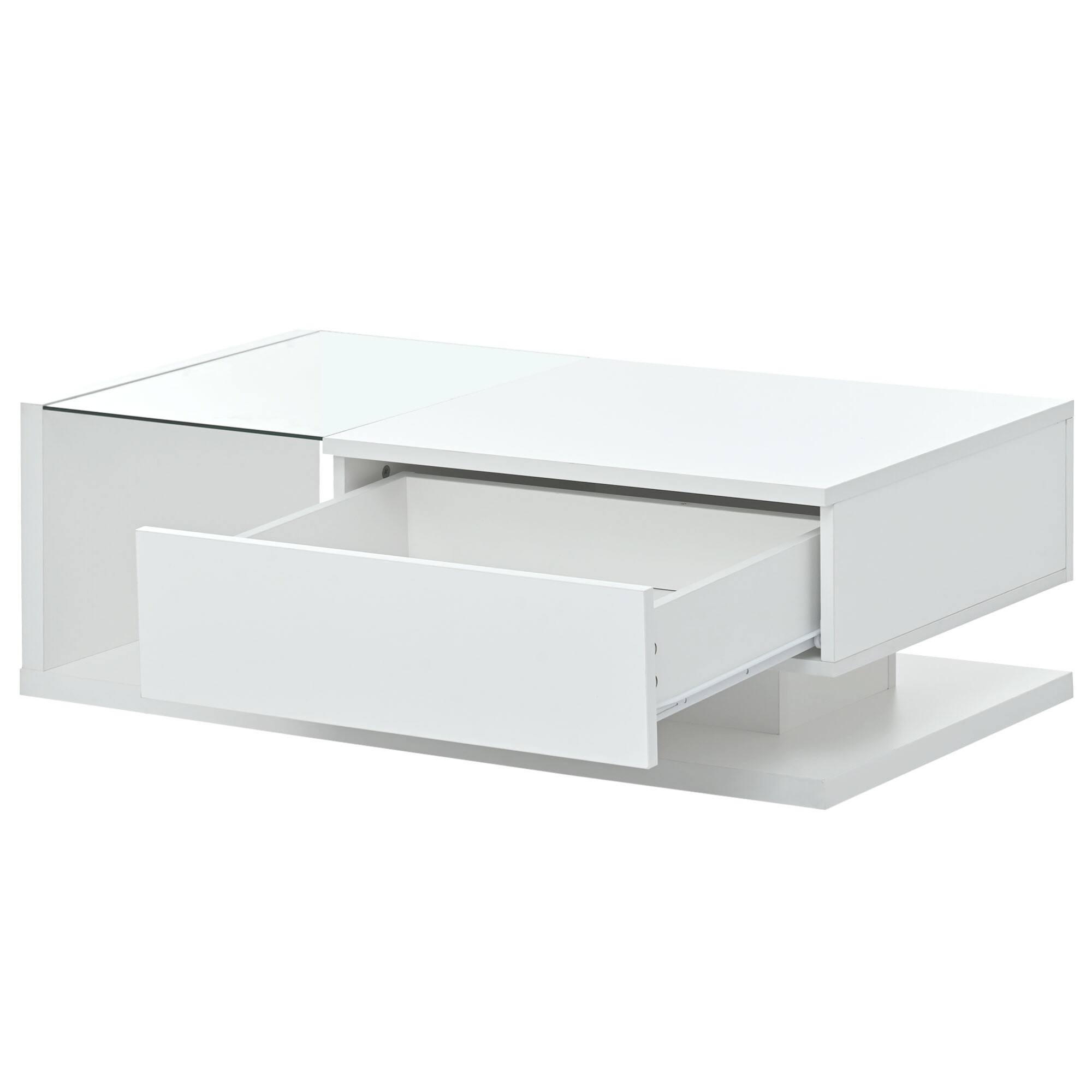 Alt View 8. GOODSILO - Modern Coffee Table with Tempered Glass Top and High-Gloss UV Finish, Two-Tier Rectangular Center Table - White.