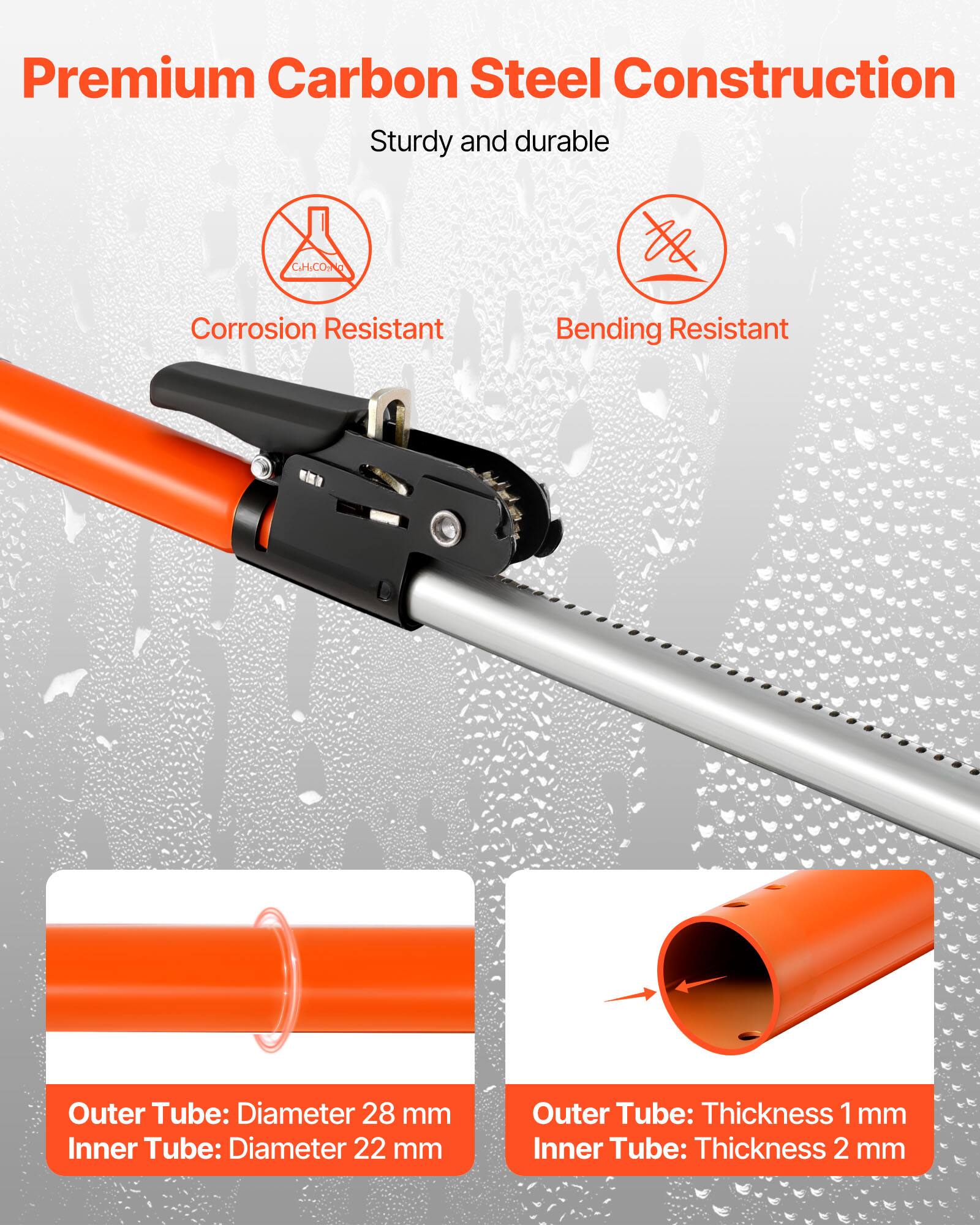 Premium Carbon Steel Construction  
Sturdy and durable  

Corrosion Resistant  
Bending Resistant  

Outer Tube: Diameter 28 mm  
Inner Tube: Diameter 22 mm  

Outer Tube: Thickness 1 mm  
Inner Tube: Thickness 2 mm