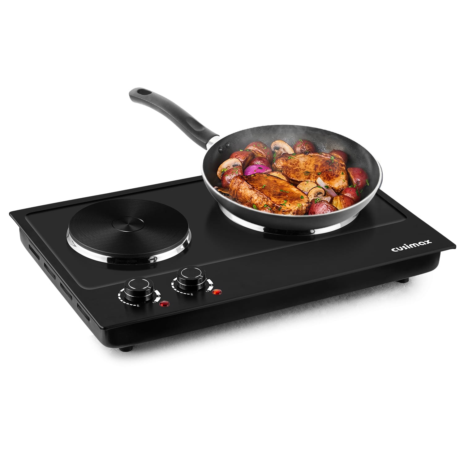 Cusimax - 1800W Electric Cooktops with Dual Adjustable Temperature Control, Indicator Light, 120V - Black