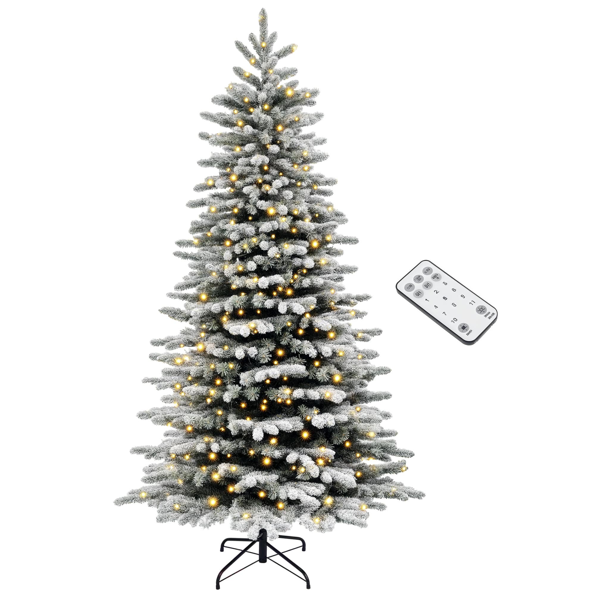 Homcom - 6.5ft Pre-Lit Mountain Pine Snow Flocked Tree, 400 Dual LEDs 990 Tips Remote - Green