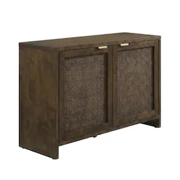 FurniFact - Brown Record Player Cabinet with Wicker Accents - Dark Brown