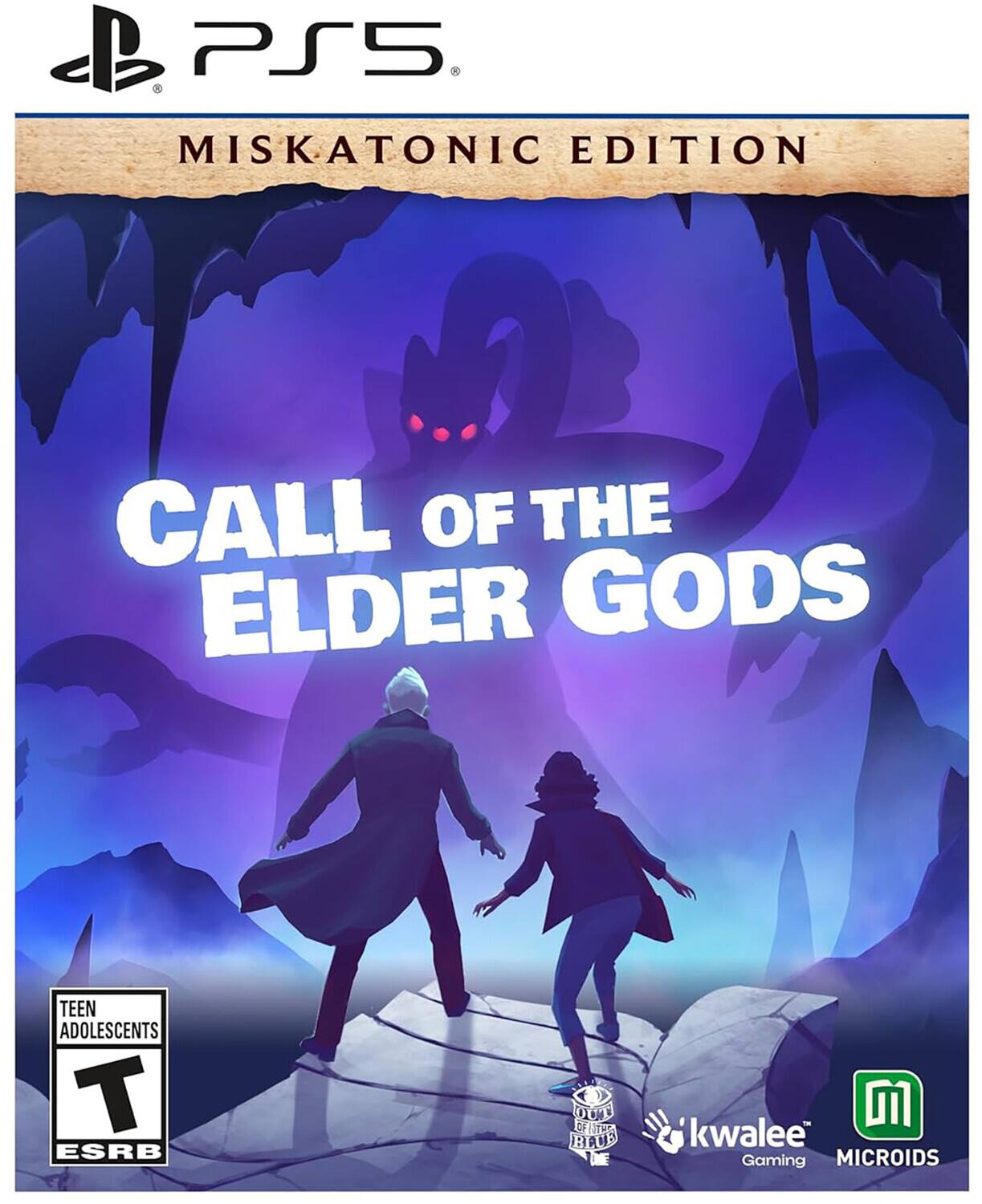 PS5 MISKATONIC EDITION  
CALL OF THE ELDER GODS  
TEEN ADOLESCENTS T ESRB  
OUT OF THE BLUE DE  
kwalee Gaming MICROIDS - T (Teen 13+)