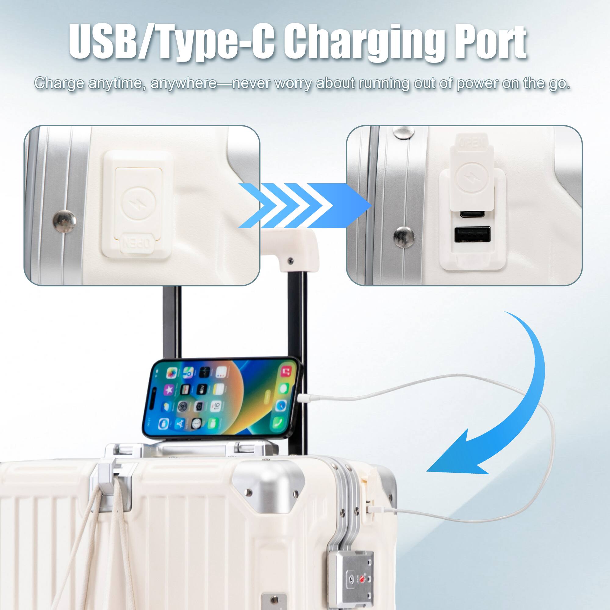 USB/Type-C Charging Port  
Charge anytime, anywhere — never worry about running out of power on the go.