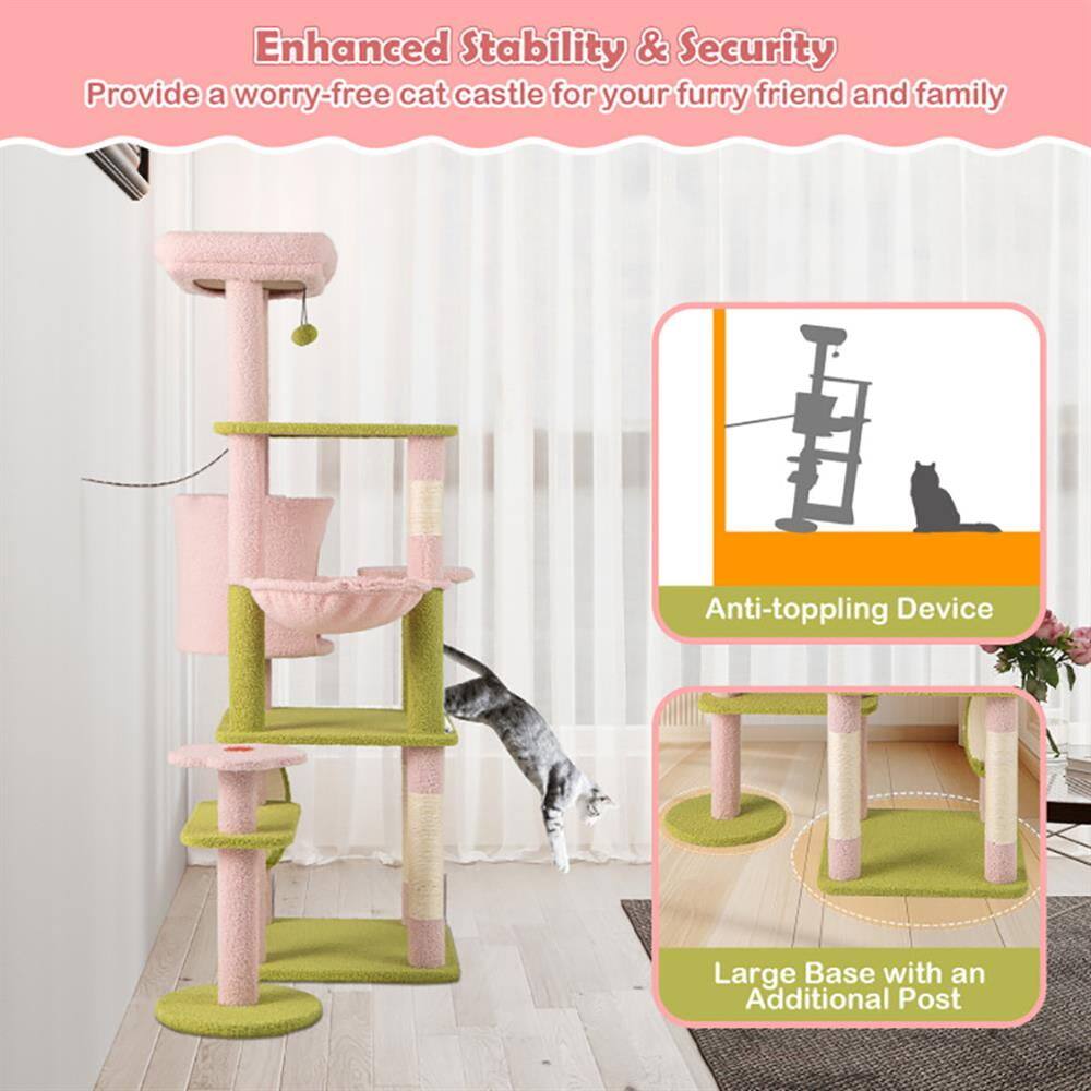 Enhanced Stability & Security  
Provide a worry-free cat castle for your furry friend and family  

Anti-toppling Device  
Large Base with an Additional Post