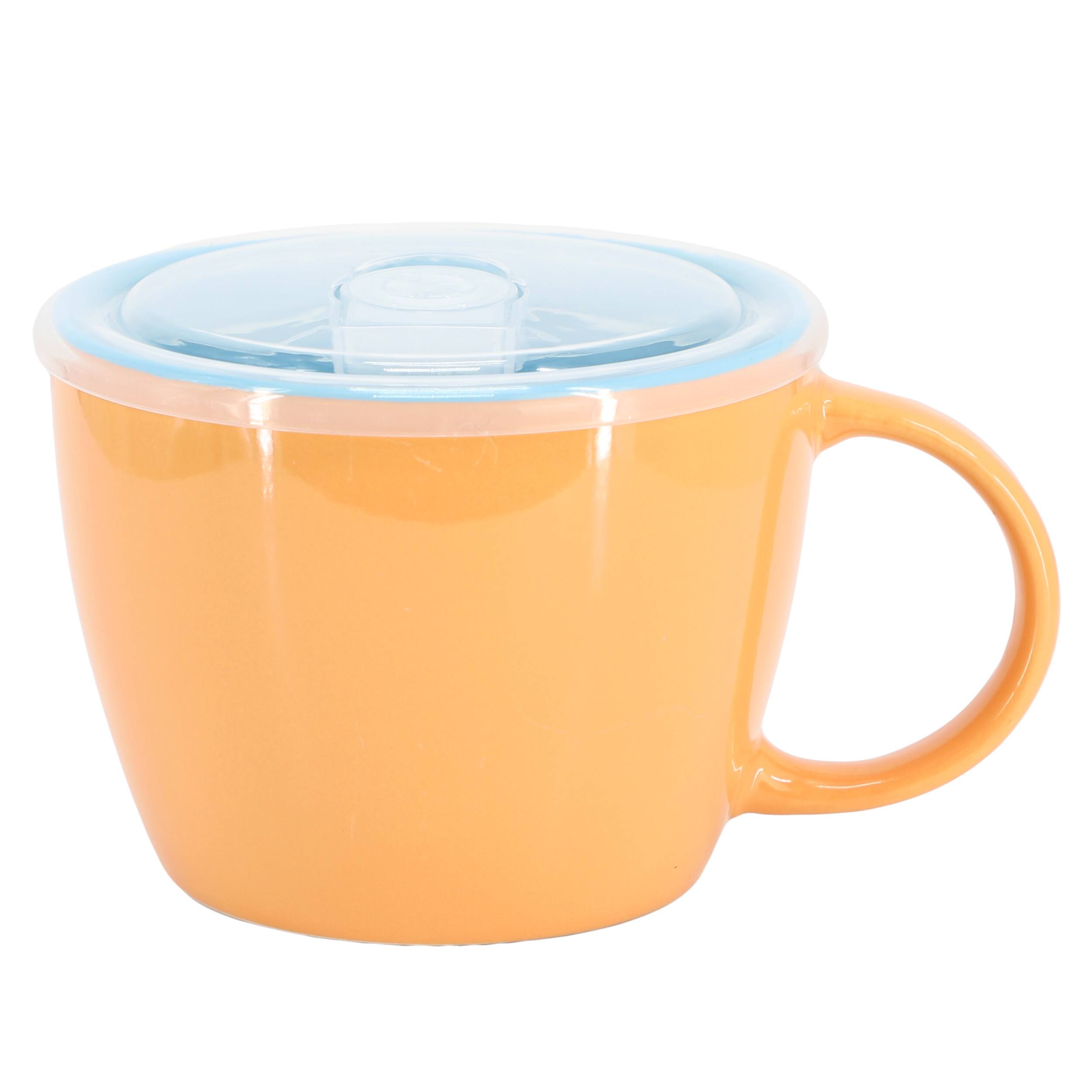 Alt View 1. Gibson - Gibson Home On The Go 4 Piece 25 Ounce Stoneware Soup Cup Set with Lid in Peach - Peach.