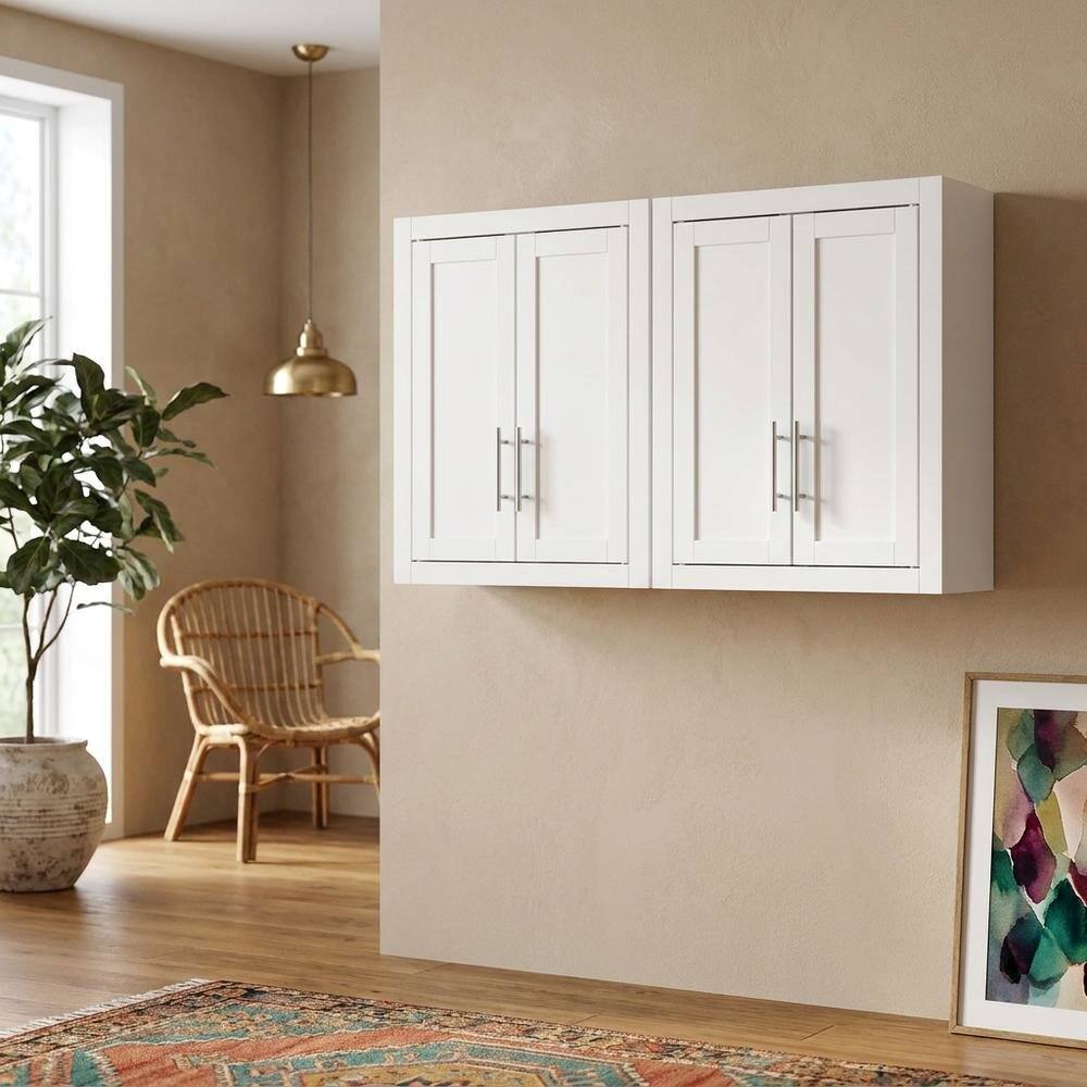Alt View 5. FurniFact - White 2-Piece Wall Storage Cabinet Set - White.