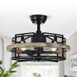 Parrot Uncle - 20" Farmhouse Caged Ceiling Fan with Remote Control - Black