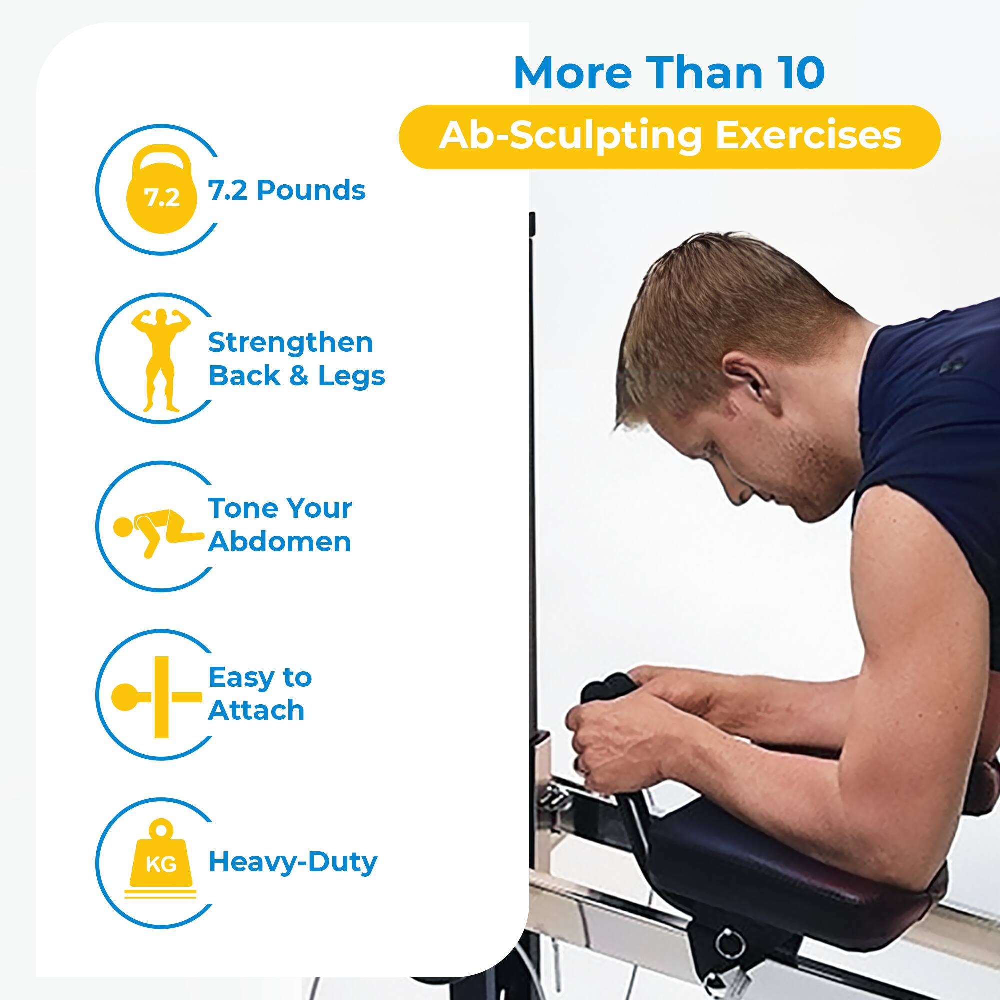 7.2 Pounds  
Strengthen Back & Legs  
Tone Your Abdomen  
Easy to Attach  
Heavy-Duty  

More Than 10 Ab-Sculpting Exercises