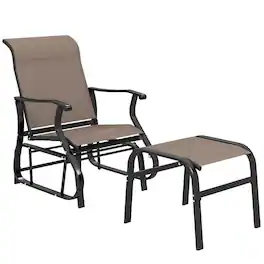 PULUZ - Outdoor Glider with Ottoman, Patio Glider Chair Set with High Back, Wide Seat for Porch, Garden, Backyard - Brown
