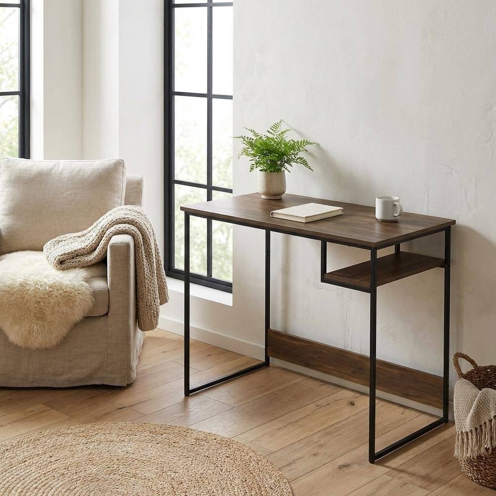 Left. BisonOffice - Wooden Study Desk In Columbia Walnut Finish For Home Office Use - Brown.