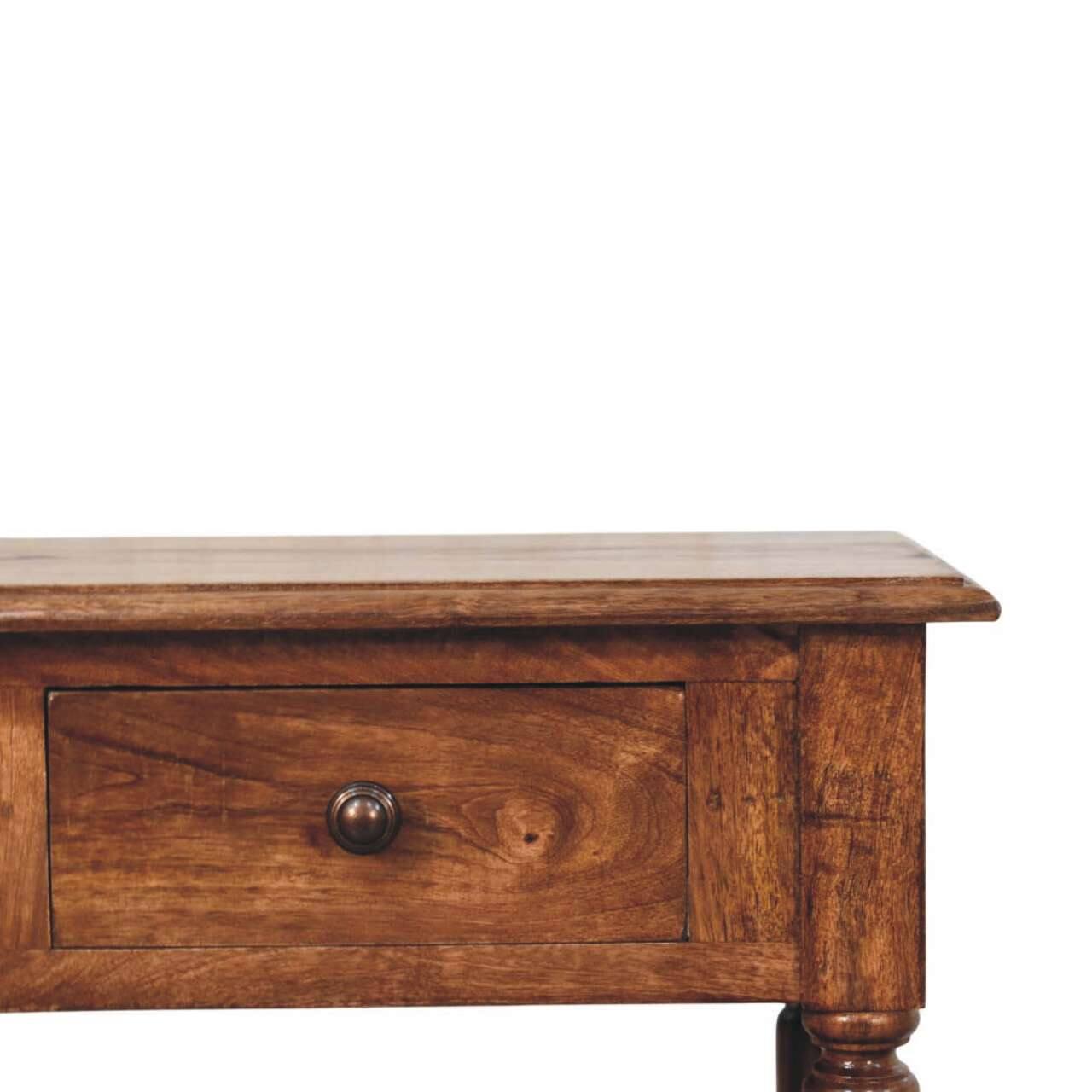 Alt View 1. Artisan Furniture - Turned Leg Side Table with Shelves, 2 Drawers, Brown - Brown.