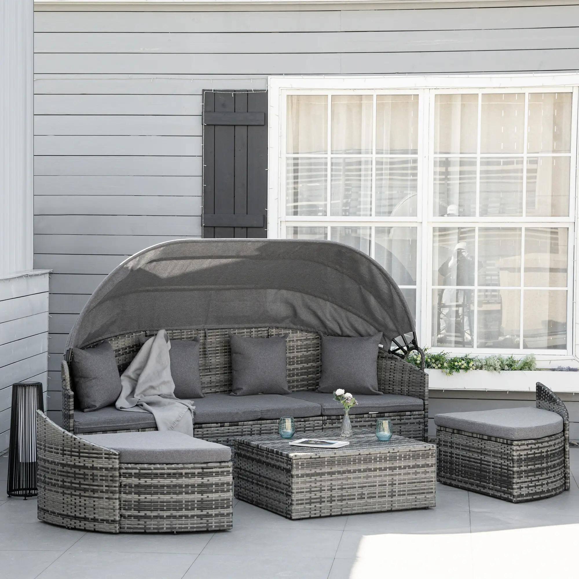 Angle. Spaco - Spaco Convertible Rattan Daybed Sectional, Light Grey/Grey - Grey.