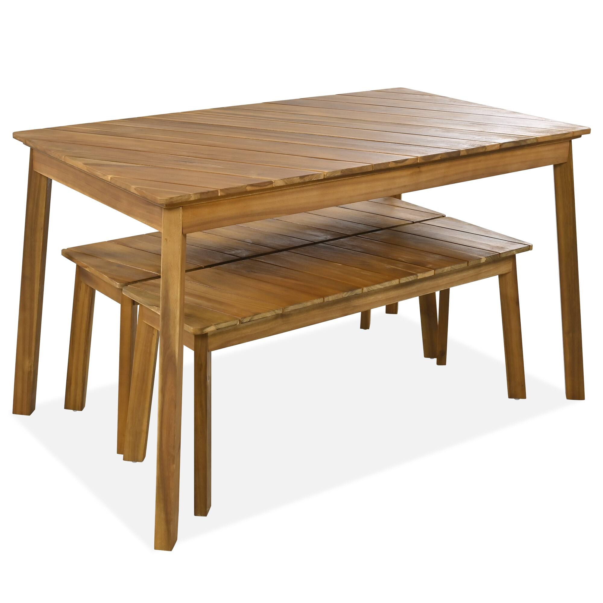 Left. Mondawe - 3 Pieces Acacia Wood Table Bench Dining Set - Natural.