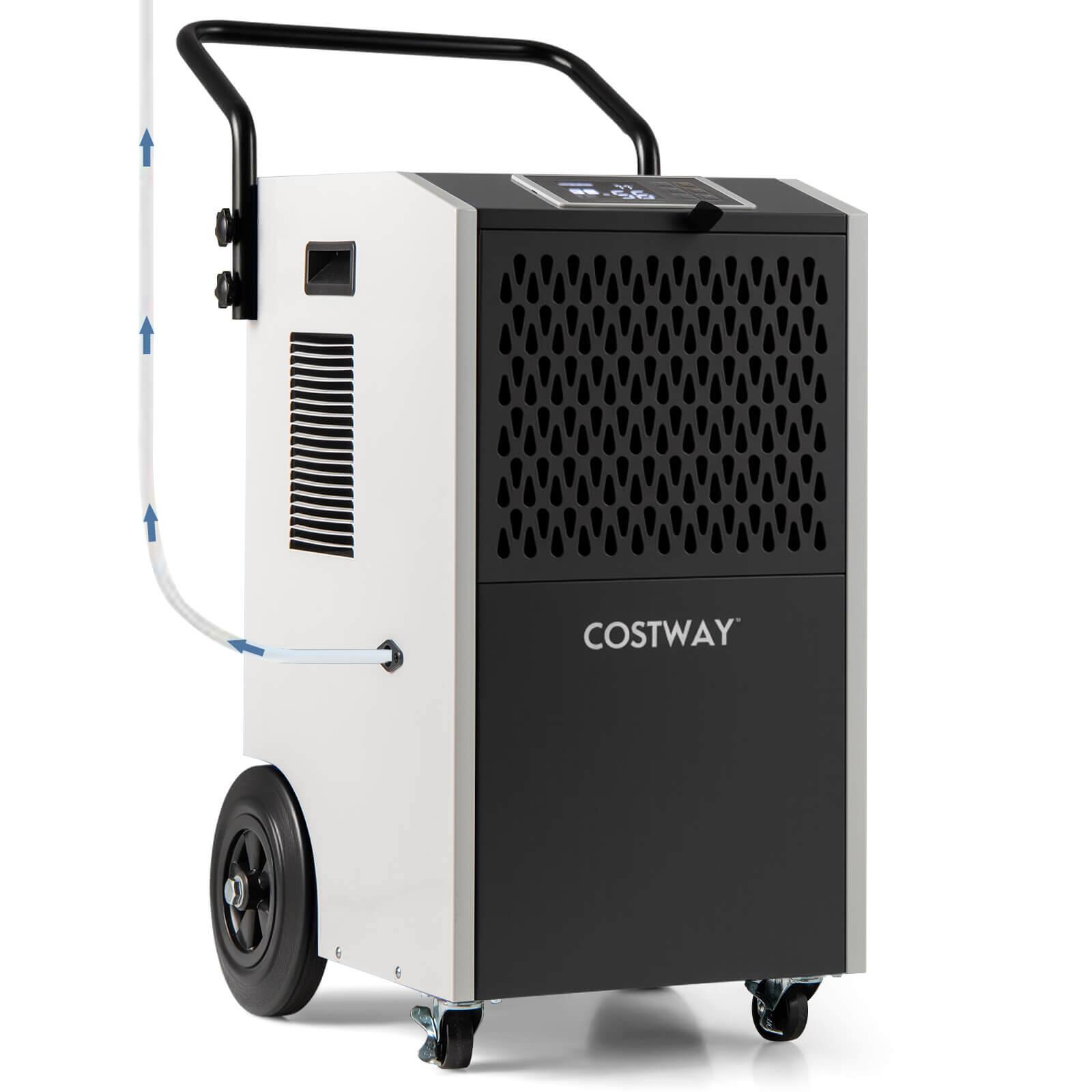 Costway - 154 Pints Commercial Dehumidifier with Pump Drain Hoses for Basements Job Sites - White