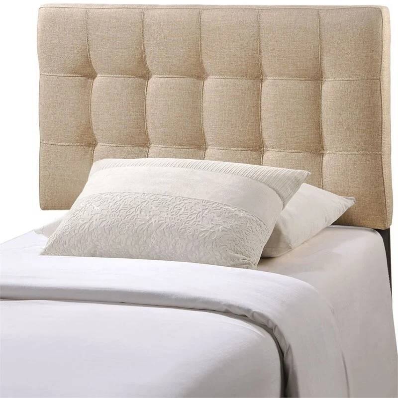Left. Hivvago - Twin size Modern Beige Tan Taupe Fabric Tufted Upholstered Headboard - Beige.