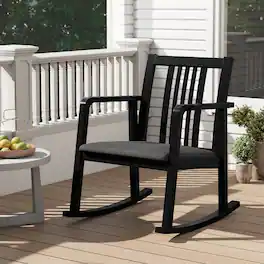 Costway - 1 PCS Rocking Chair with Cushioned Seat, Slatted Back & Curved Armrests for Living Room - Black + Gray