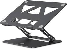 HongFei - Adjustable Laptop Stand for Desk, Portable Laptop Stand Holder, Foldable Aluminum Notebook Stand for 10-15.6 inch - Black