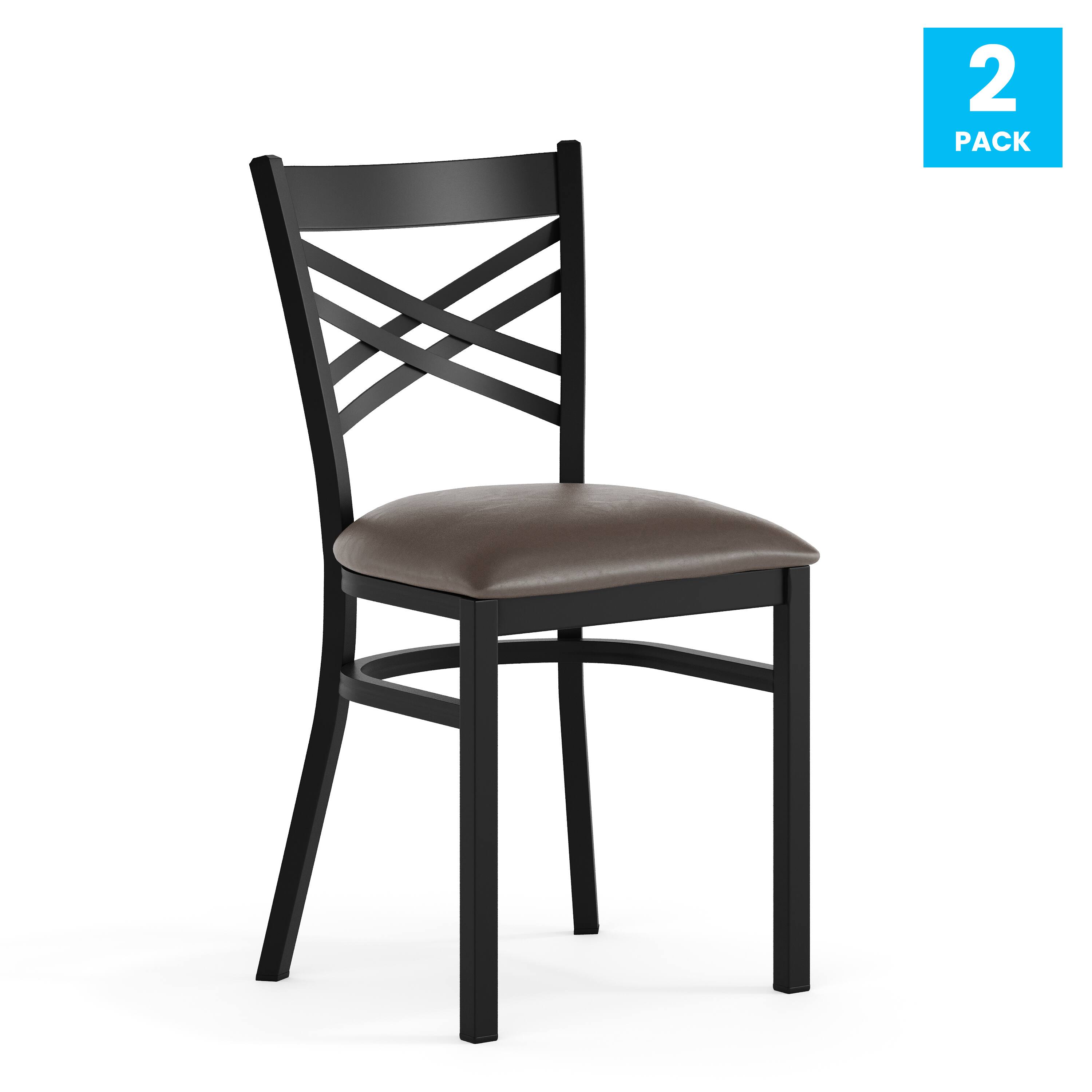 Alt View 1. Emma + Oliver - 2 Pack "X" Back Metal Restaurant Chair - Mocha Vinyl Seat/Black Metal Frame.
