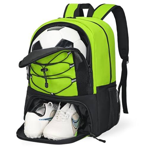 Front. Stamp n Camp - Soccer Bag  Basketball With Ball Compartment & Shoe Large Backpack For Gym,football - Green.