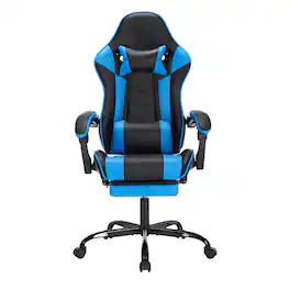 Loheer - Ergonomic High-Back Gaming Chair with Retractable Footrest & Massage Lumbar Support - 330lb Capacity - Black&Blue
