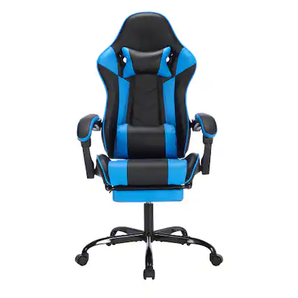 Front. Loheer - Ergonomic High-Back Gaming Chair with Retractable Footrest & Massage Lumbar Support - 330lb Capacity - Black&Blue.