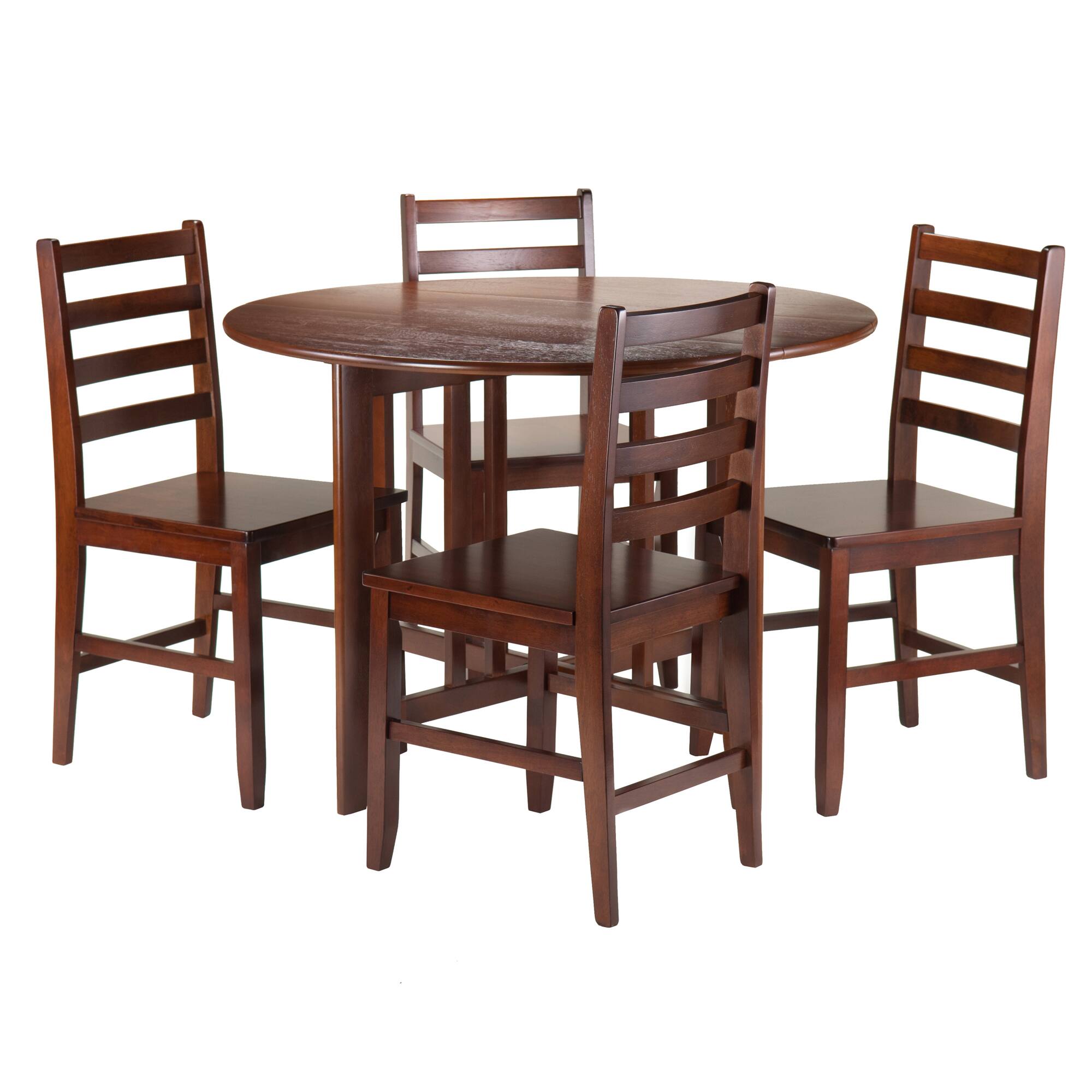 Front. Winsome Wood - Alamo 5-Pc Round Drop Leaf Table with Ladder-back Chairs - Walnut.