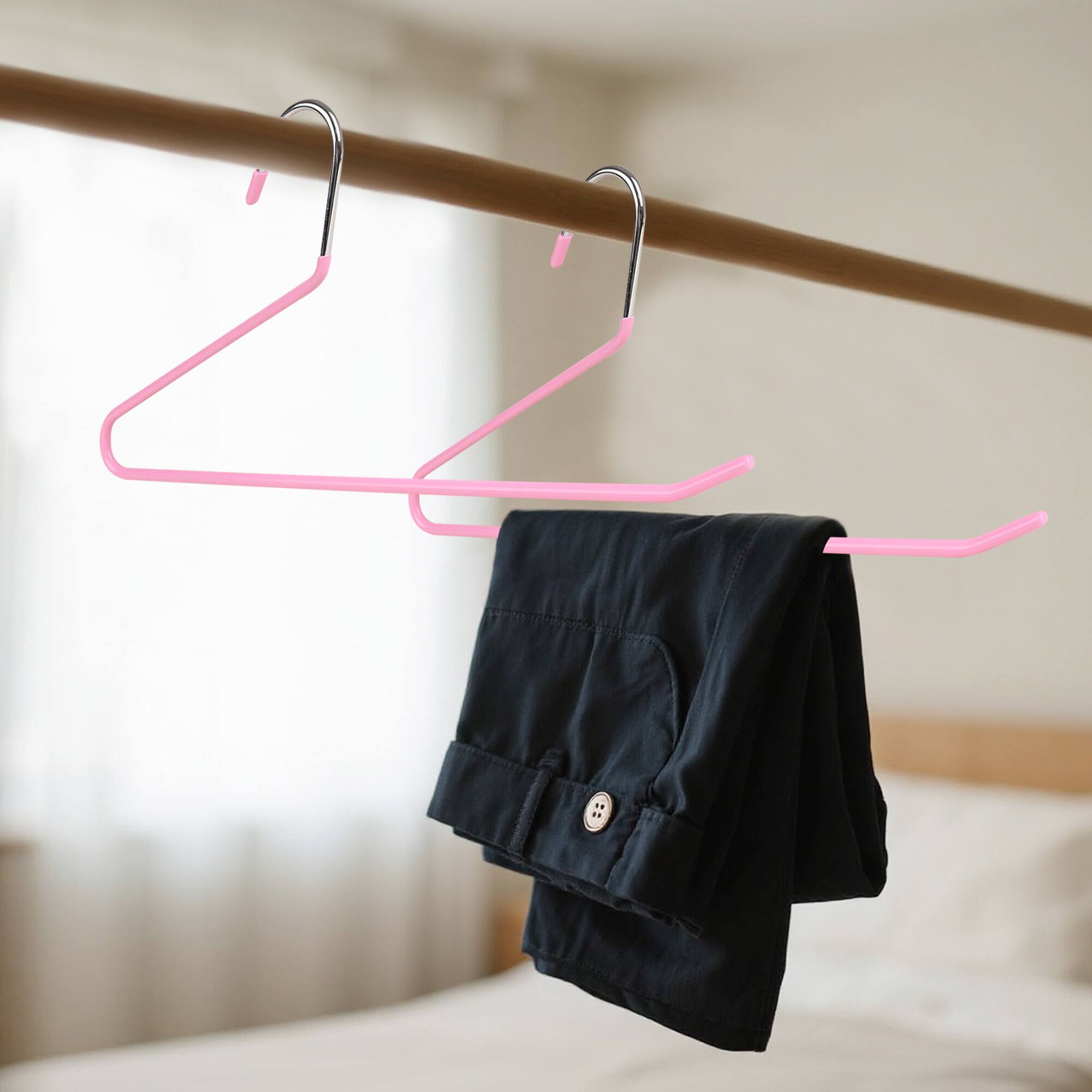 Alt View 1. BP4U - 36-Pack Open-Ended Metal Hangers with Non-Slip Coated, Space Saving Scarf Hangers for Trousers, Dresses & Towels(Pink) - Pink.