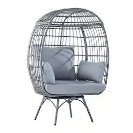 Flash Furniture - Zola Commercial Indoor/Outdoor Oversized Wicker Egg Swivel Lounge Chair with 4 Cushions for Living Room, Patio, and - Gray