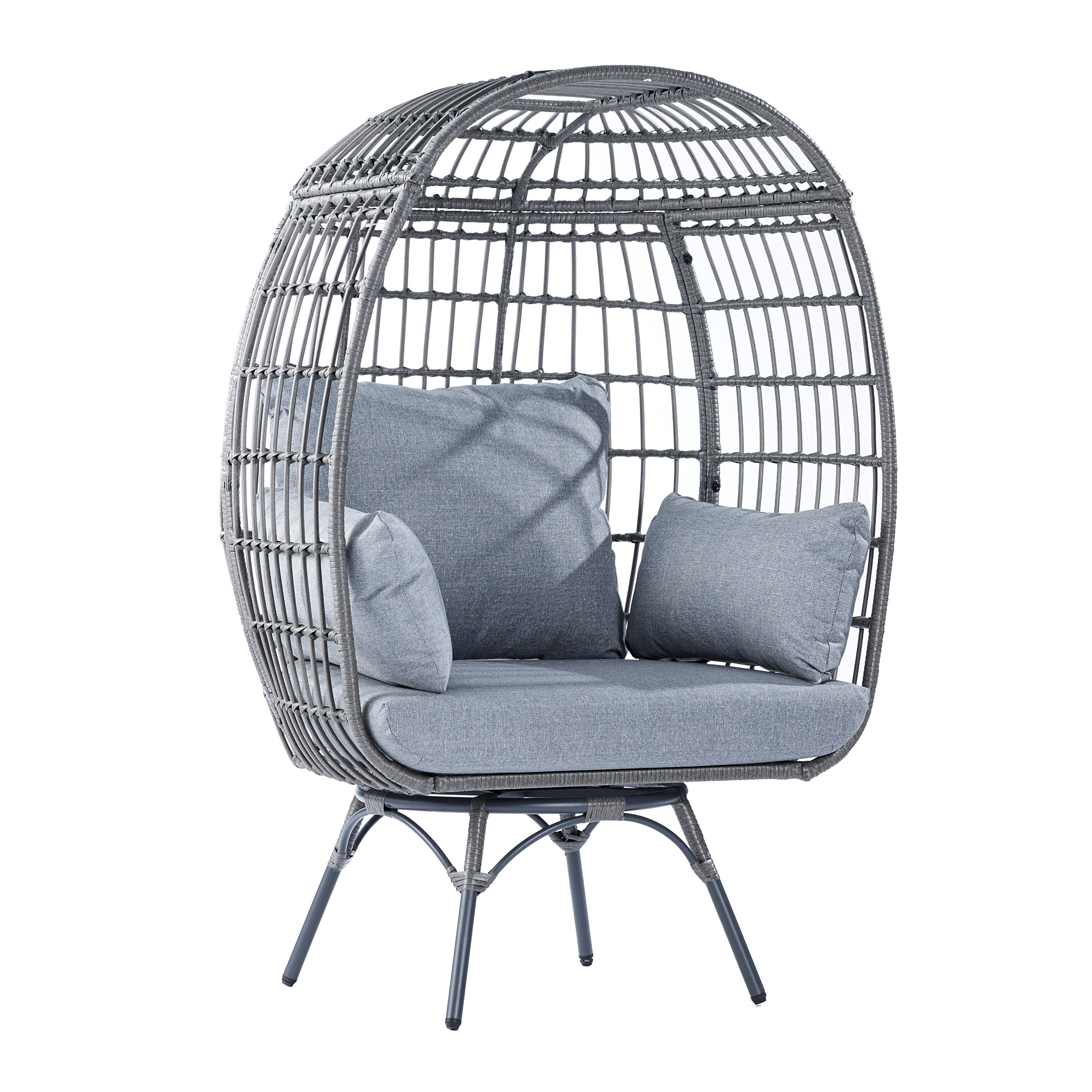 Front. Flash Furniture - Zola Commercial Gray Indoor/Outdoor Oversized Wicker Egg Swivel Lounge Chair with 4 Cushions for Living Room, Patio, and - Gray.