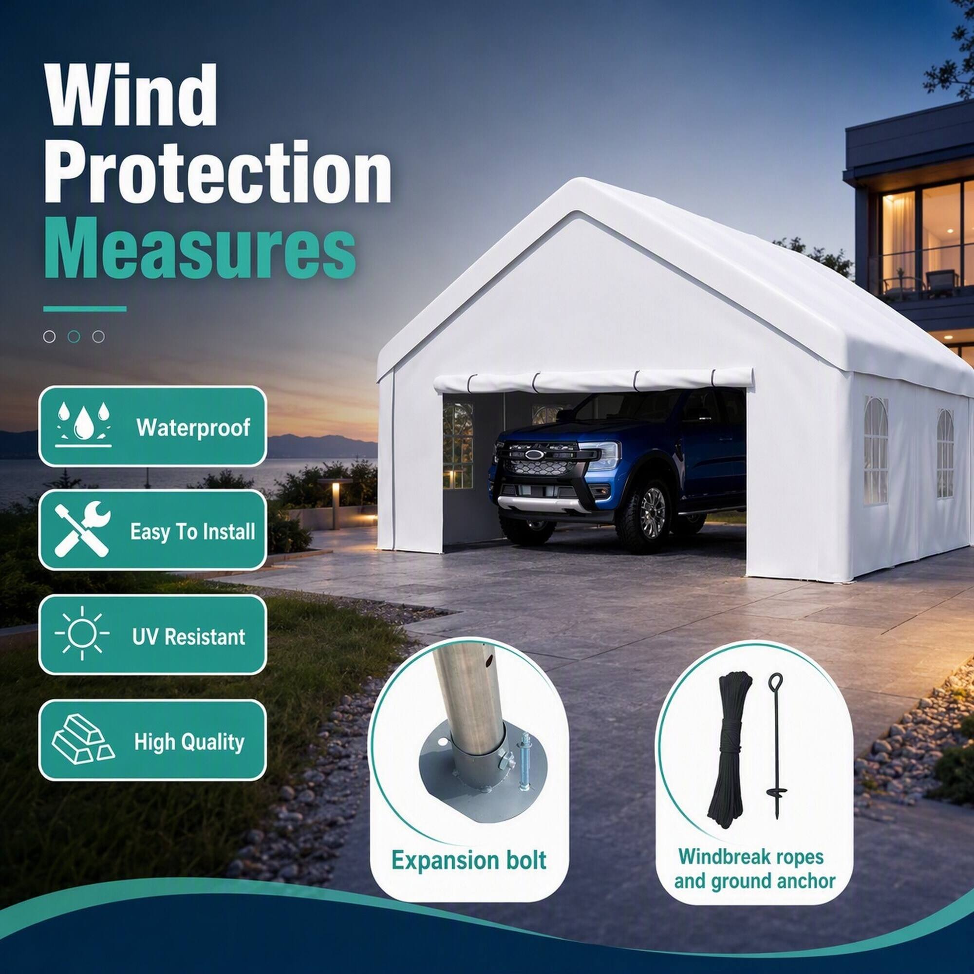 Wind Protection Measures
- Waterproof
- Easy To Install
- UV Resistant
- High Quality
- Expansion bolt
- Windbreak ropes and ground anchor