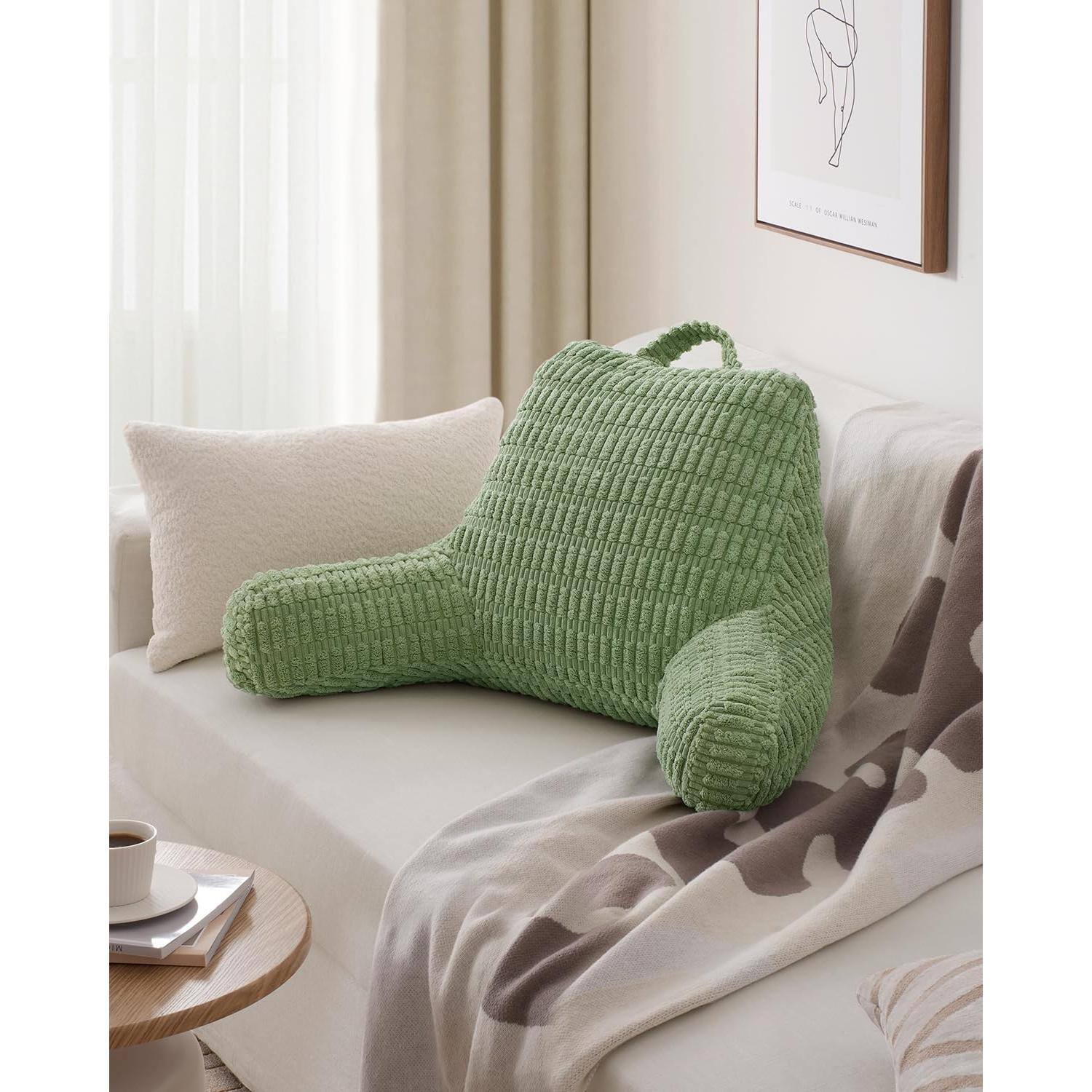 Alt View 5. Fabibe - Reading Pillow Backrest With Shredded Memory Foam For Adult & Designed Bed And Couch Sitting Up Includes Arms - Light Gray-Standard(18inch).