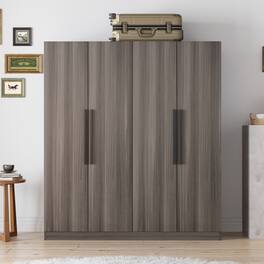 FUFU & GAGA - Modern Wood Grain Four-Door Wardrobe Closet – Spacious Family Storage with Safety Design - Gray
