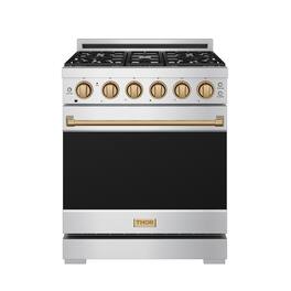 Gordon Ramsay Series by Thor Kitchen 4.55 Cu. Ft Freestanding Gas Range with Bronze Hardware - Stainless Steel