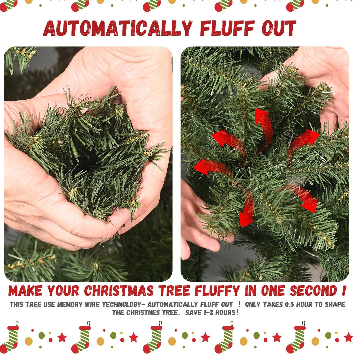 Automatically Fluff Out

Make your Christmas tree fluffy in one second!

This tree uses memory wire technology—automatically fluff out! Only takes 0.5 hour to shape the Christmas tree, save 1-2 hours!