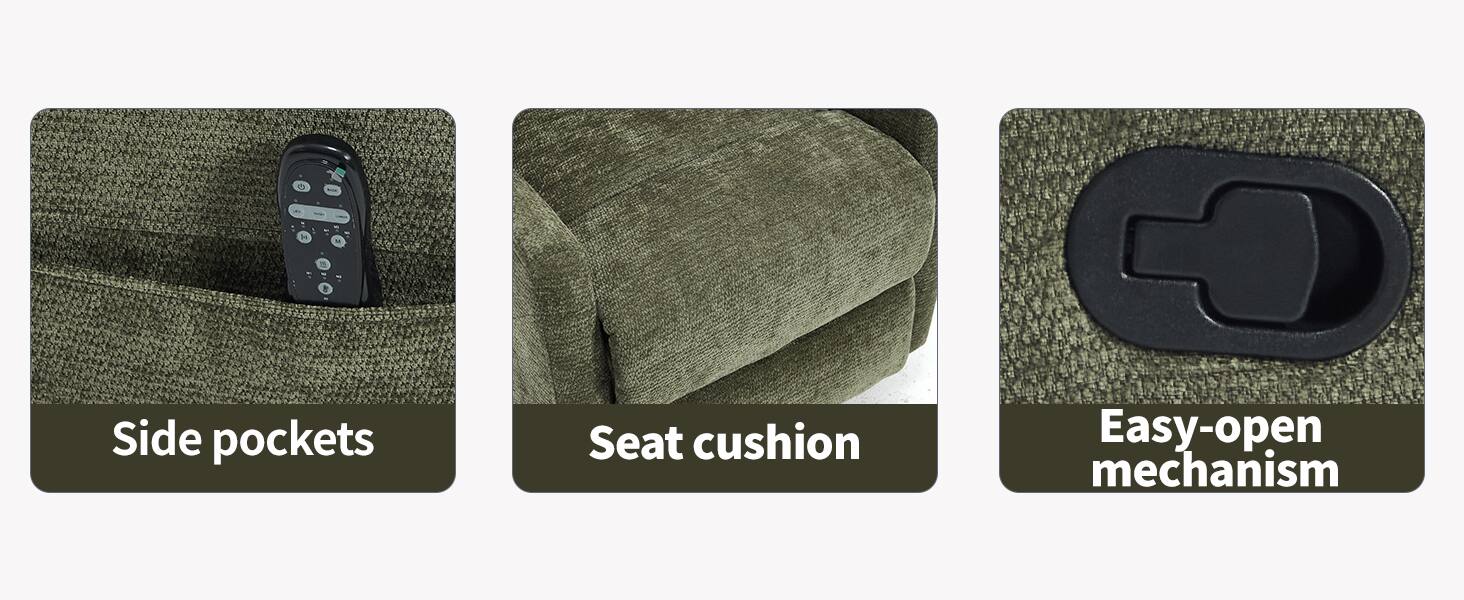 - Side pockets
- Seat cushion
- Easy-open mechanism