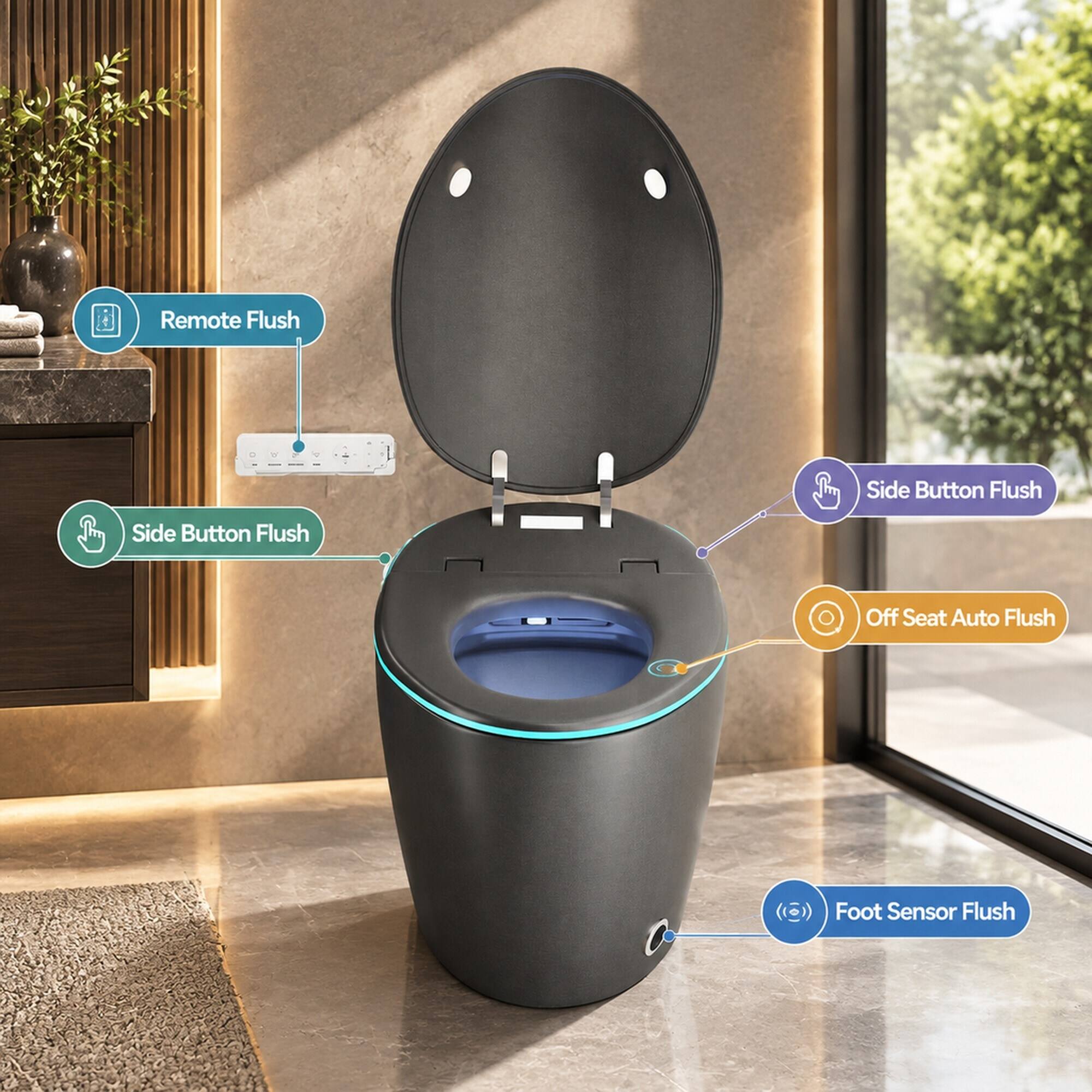 Remote Flush  
Side Button Flush  
Off Seat Auto Flush  
Foot Sensor Flush