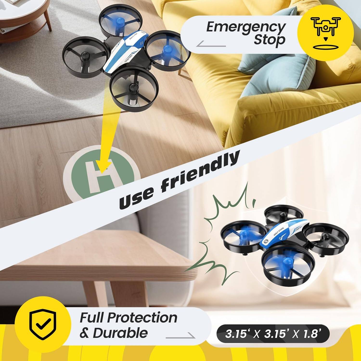 Emergency Stop  
Use friendly  
Full Protection & Durable  
3.15" X 3.15" X 1.8"