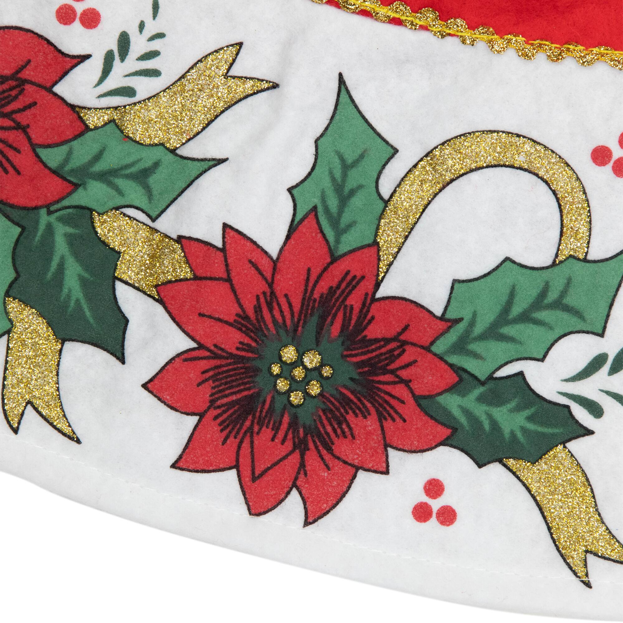 Alt View 3. Northlight - 48" Red and White Poinsettia Christmas Tree Skirt - Red.