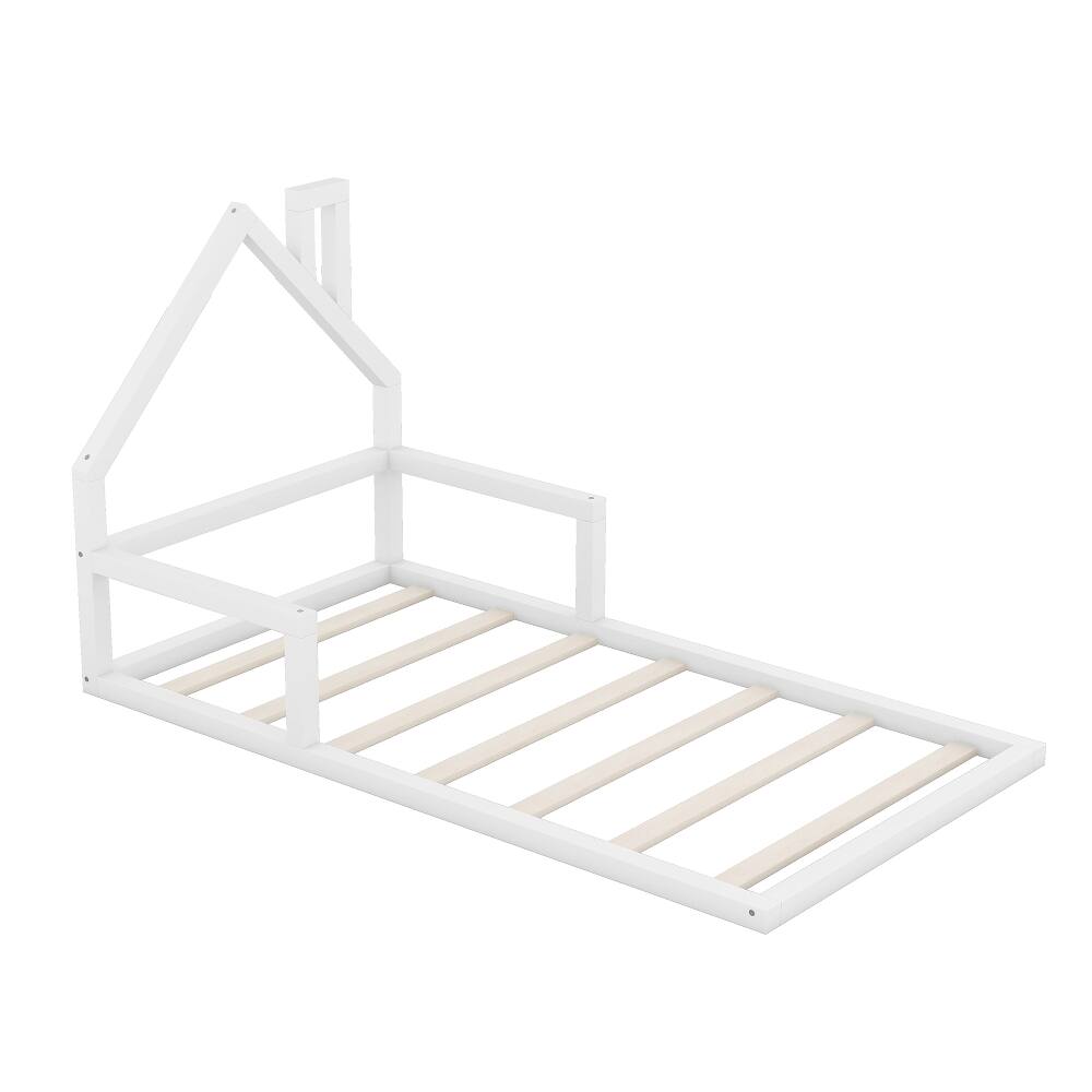 Alt View 6. Loheer - Loheer Twin Floor Bed with House Shaped Headboard White Wood - White.