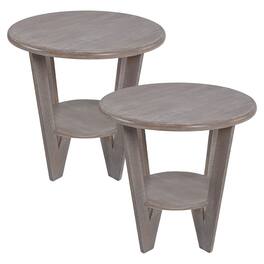 COZAYH - Rustic Farmhouse Wooden End Table & Storage Shelf, Set of 2 - Vintage Grey