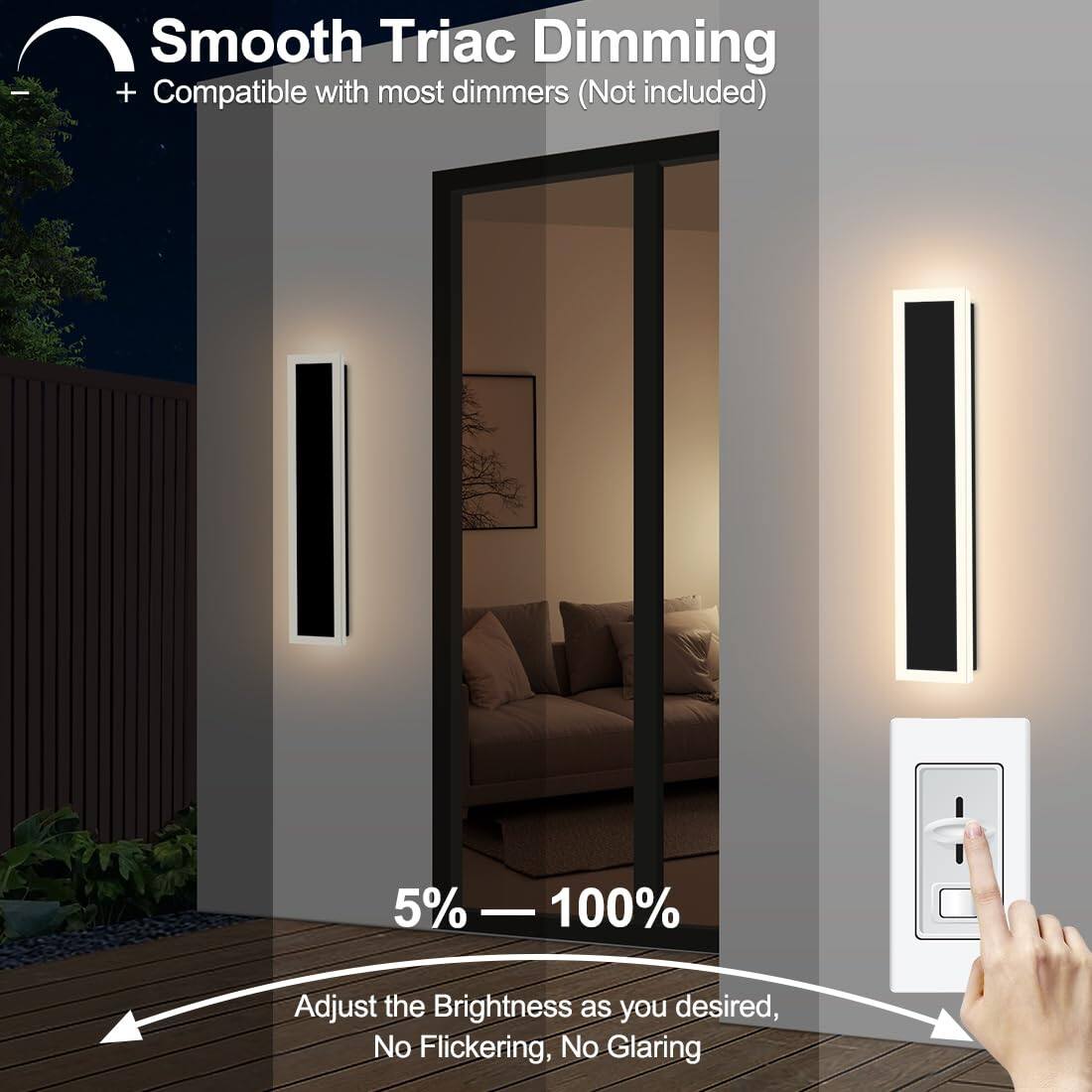 Smooth Triac Dimming  
+ Compatible with most dimmers (Not included)  

5% — 100%  
Adjust the Brightness as you desired, No Flickering, No Glaring