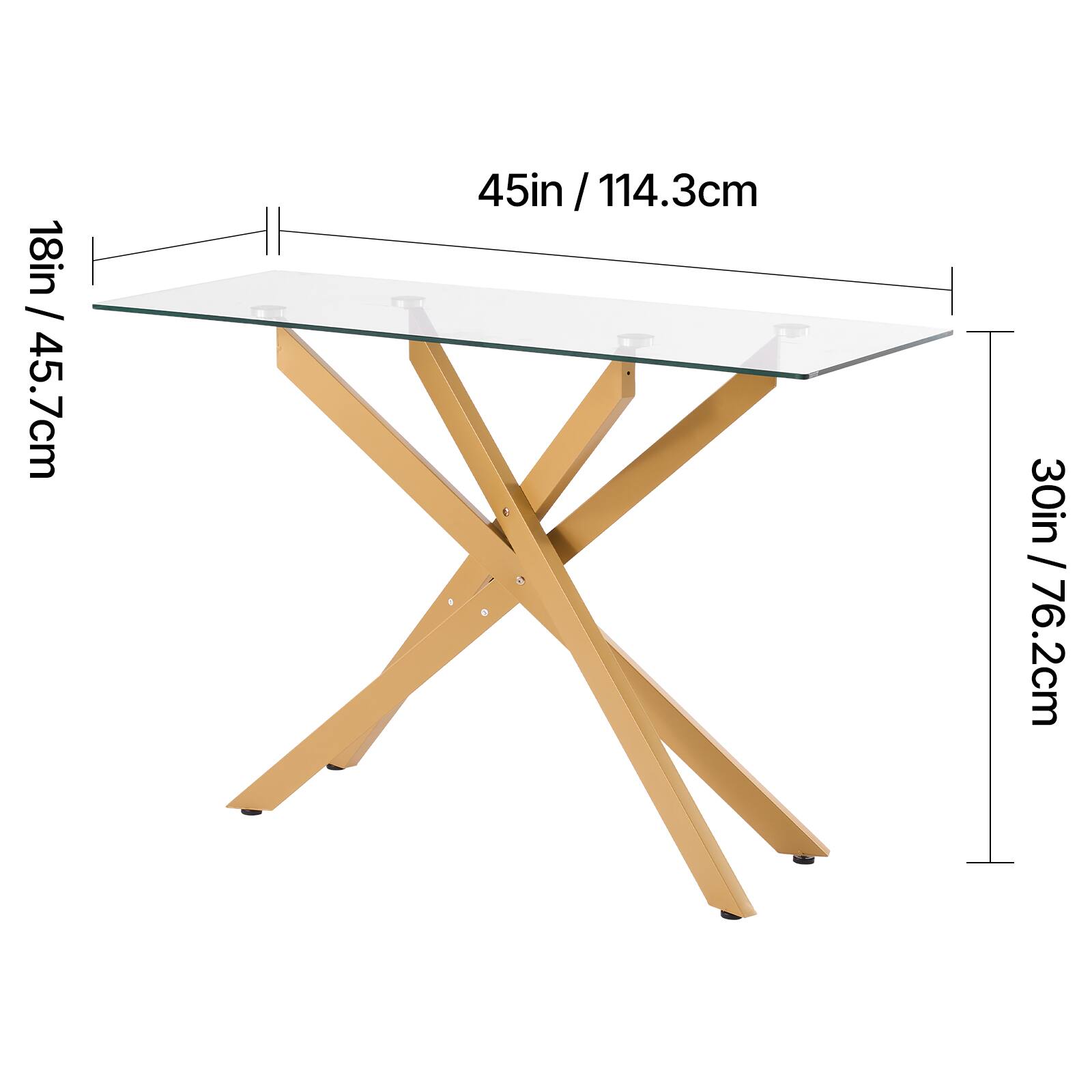 18in / 45.7cm, 45in / 114.3cm, 30in / 76.2cm