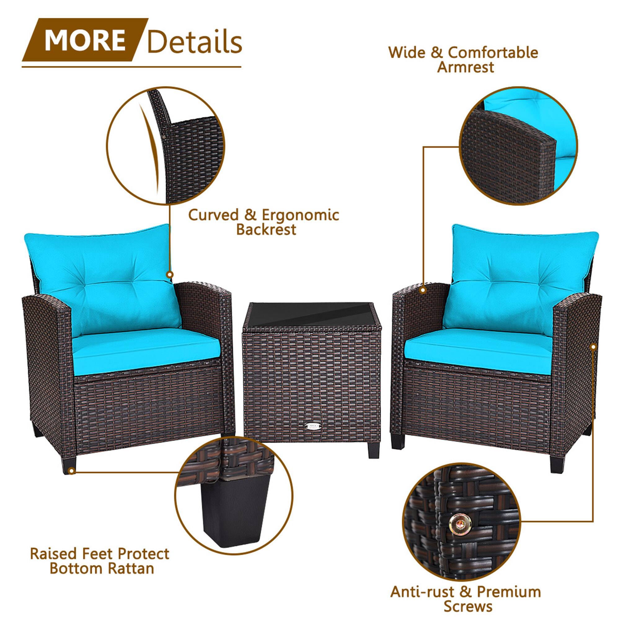 MORE Details

- Curved & Ergonomic Backrest
- Wide & Comfortable Armrest
- Raised Feet Protect Bottom Rattan
- Anti-rust & Premium Screws