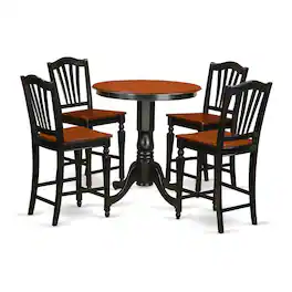 East West Furniture - 5 Pc counter height pub set-pub Table and 4 bar stools - Black & Cherry