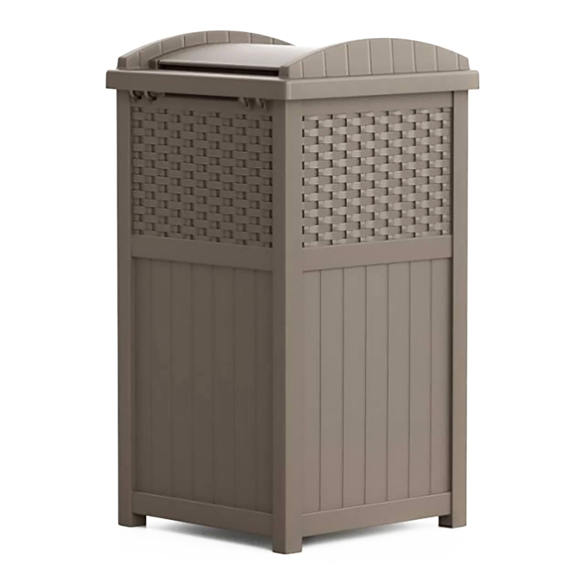 Alt View 10. Suncast - Suncast Wicker Plastic Hideaway Trash Can with Latching Lid, Dark Taupe (2 Pack) - Grey.