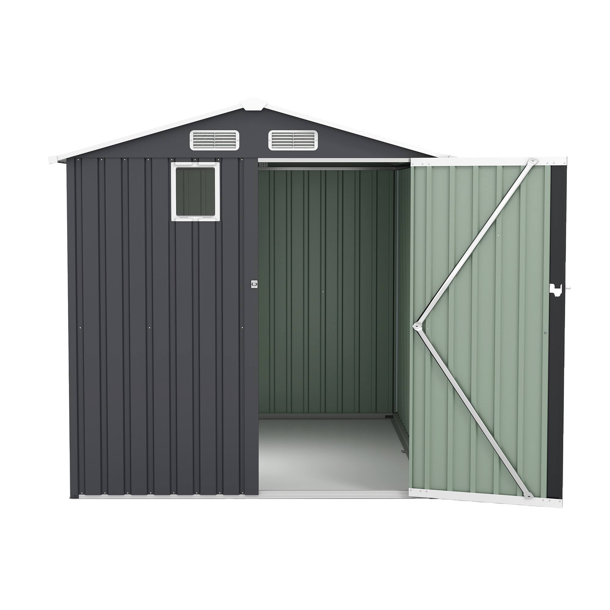 Alt View 5. Mondawe - 6x8FT Outdoor Steel Storage Shed with Clear Window and Lockable Doors - Dark Gray.