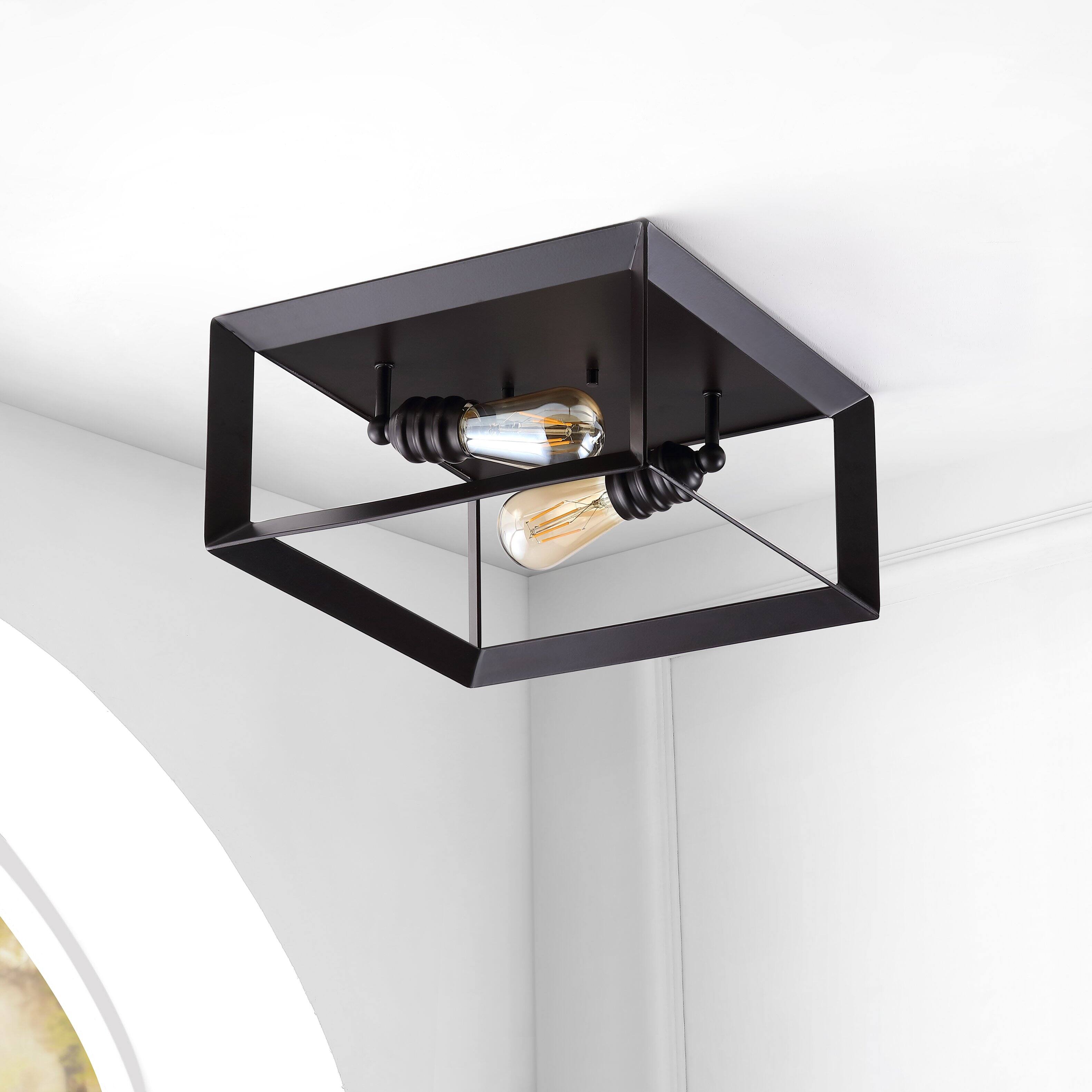 Alt View 4. Jonathan Y - Marfa Square 13" 2-Light Iron Modern Farmhouse LED Flush Mount, Oil Rubbed Bronze - Oil Rubbed Bronze.