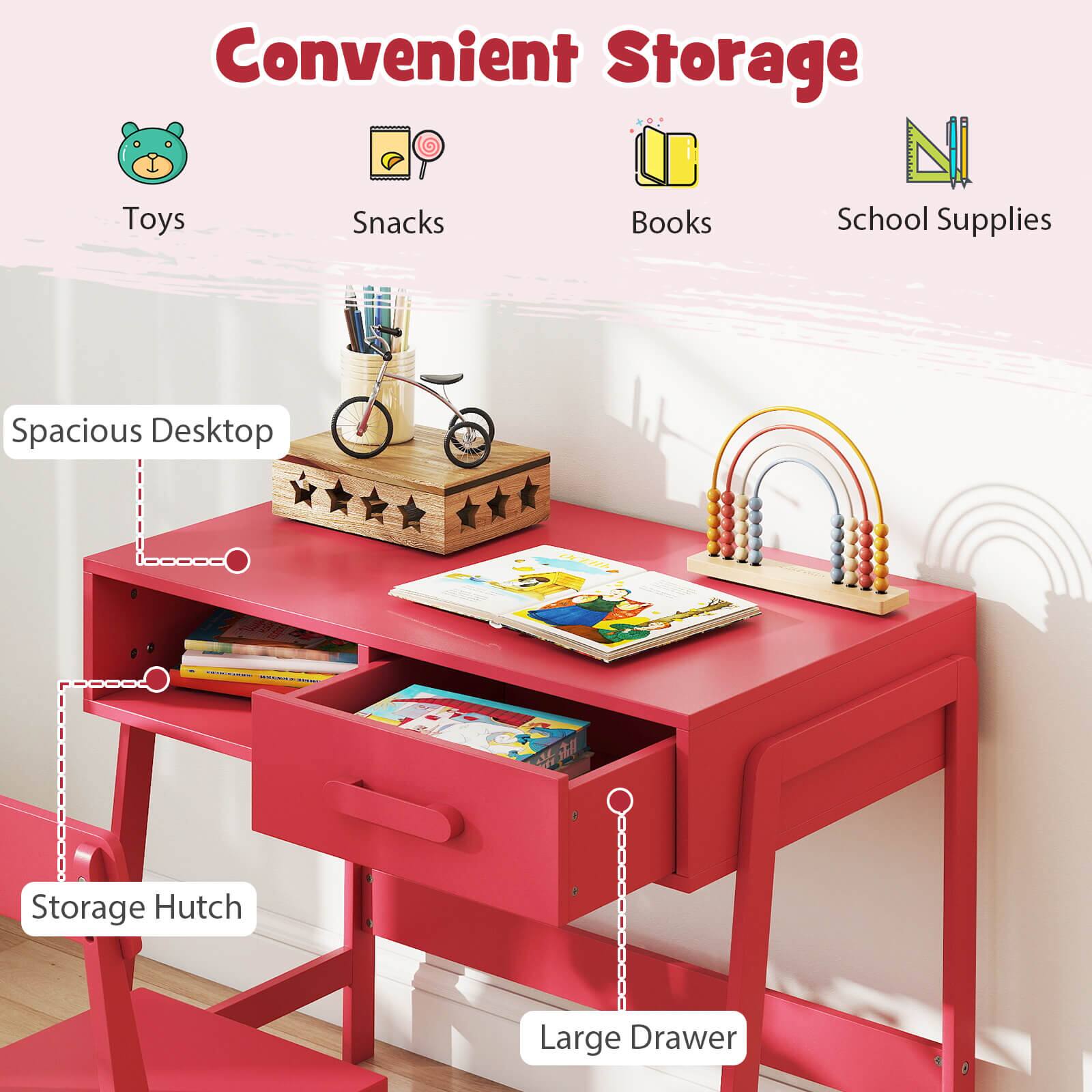 Convenient Storage: Toys, Snacks, Books, School Supplies, Spacious Desktop, Storage Hutch, Large Drawer.