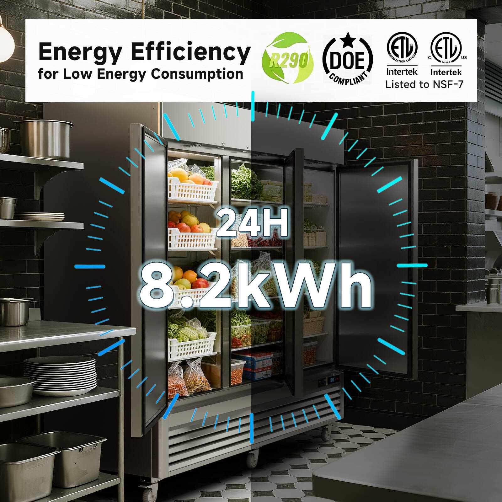 Energy Efficiency for Low Energy Consumption

24H 8.2kWh

R290 DOE COMPLIANT
ETL US
Intertek Listed to NSF-7