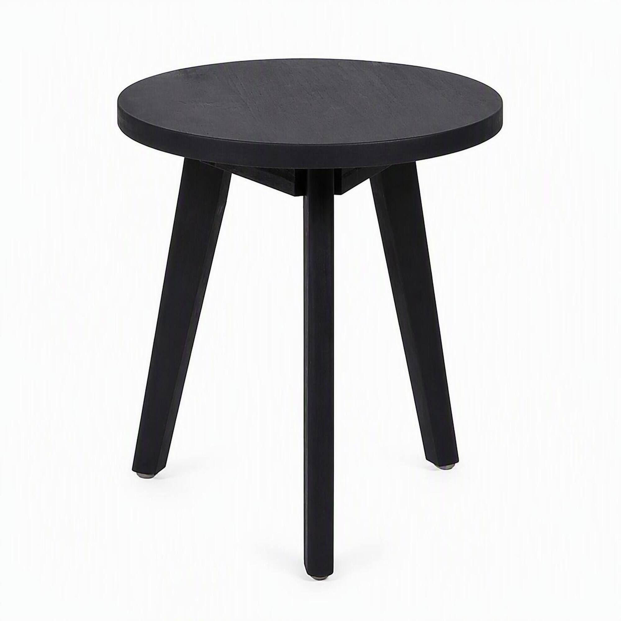 Front. RYHNUYNE - Rustic Dark Grey Round Outdoor End Table,3-Leg Wood Side Table for Patio Garden Balcony - Gray.